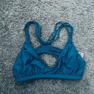 Strappy Teal Bikini Top with Macramé Back
